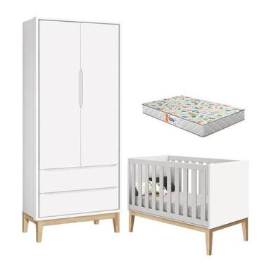 Imagem de Berço Americano e Guarda Roupa 2 Portas New Classic Branco com Pés Mad