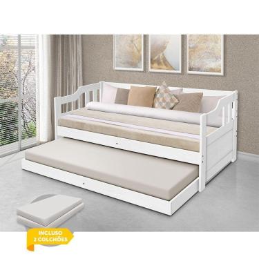 Imagem de Sofá Cama Solteiro Com Cama Auxiliar Madeira Maciça + 2 Colchões Atraente - Branco - Cor: Branco