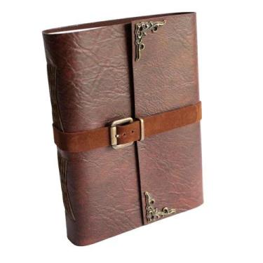 Imagem de Caderno Feito à Mão Couro Flexível A5 200 Folhas (Marrom) - Kahdernos