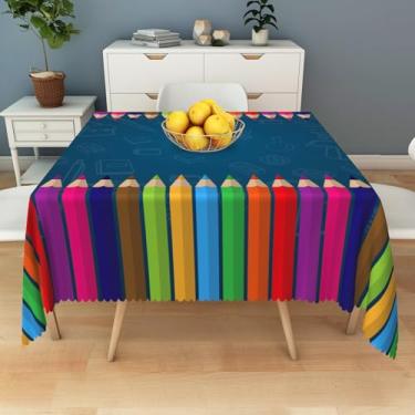 Imagem de DORCEV Toalha de mesa retangular Welcome Back to School, lápis colorido, quadro-negro, aula de ciências, capa de mesa escolar, jardim de infância, primeiro dia de aula, decoração de mesa de festa de