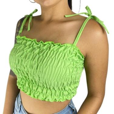 Imagem de Blusa Cropped Feminino Lastex Com Alcinha Ajustável De Laço - xorameni