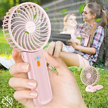 Imagem de Breezefan Ventilador portátil 3 em 1, ventilador pessoal portátil de 4 velocidades com alça dobrável como corda de pescoço leve de mesa, mini ventilador recarregável, rosa