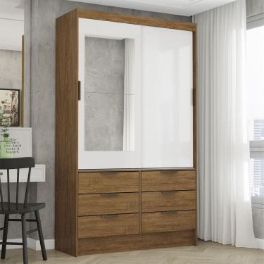 Imagem de Guarda-roupa 02 Portas de Correr com Espelho 06 Gavetas Sevilha Cinamomo/Branco