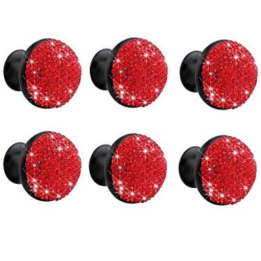 Imagem de Puxadores de porta em forma de cogumelo de cristal preto puxador de gaveta de armário com parafuso 6 peças maçanetas de porta de 35 mm (vermelho)