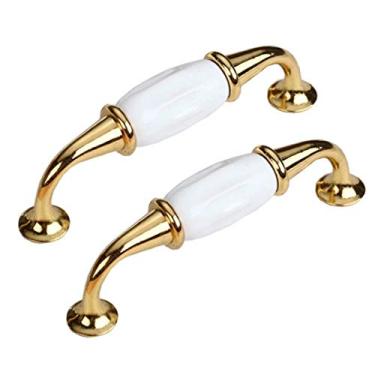 Imagem de Puxador de armário de cozinha, 2 peças, puxador de gaveta de armário para decoração de móveis, laço de cerâmica cromado puxador de gaveta (distância do orifício dourado 96 mm/3,78)