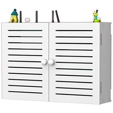 Imagem de CUTPOIY Caixa de armazenamento para roteador, rack WiFi sem fio, caixa de proteção decorativa montada na parede, decodificador de TV sem perfuração, A-42 x 7 x 30 cm