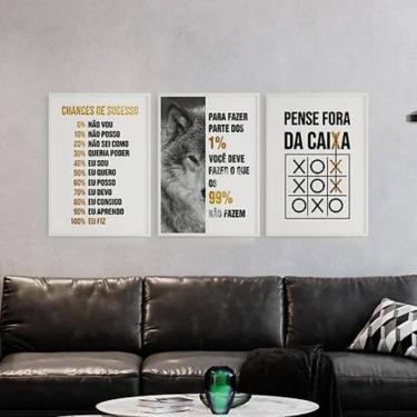 Imagem de Kit 3 Quadros Lobo Empreendedorismo 24X18Cm Com Vidro Branca