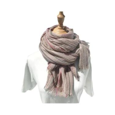 Imagem de Lenço De Lã De Inverno Masculino Listrado Quente Macio Pashmina Longo 