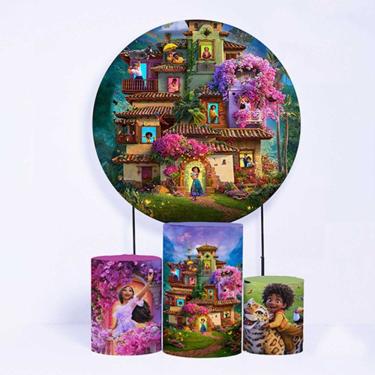 Imagem de Kit Painel de Festa Redondo de 1,50m e Trio de Cilindros Encantados - Fera Print