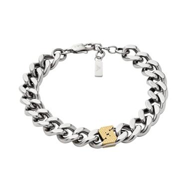 Imagem de Emporio Armani Pulseira masculina de corrente de aço inoxidável de dois tons (modelo: EGS3186040), One Size, Aço inoxidável, Sem Pedra Preciosa