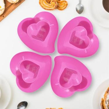 Imagem de Conjunto 04 Xicaras Coração Acrílicas com 4 Pires Coração - sem marca,