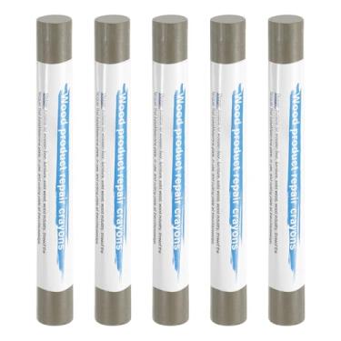 Imagem de HARFINGTON 5 peças de bastões de enchimento de madeira, cera de madeira, retoque de móveis, gizes de cera para reparo de móveis para madeira, cinza vintage