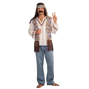 Imagem de Forum Novelties Camisa e faixa de cabeça masculina Groovy Hippie, Multicolorido, One Size