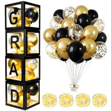 Imagem de Caixas de balões Grad So Proud of You Graduations 2025 para decoração de festa de formatura suprimentos para porta de casa interna/externa 4 peças caixas transparentes de balões pretos