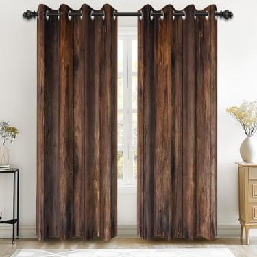 Imagem de Renaiss Cortinas de janela rústicas marrom velho 106 x 213 cm cortinas de madeira vintage para porta de celeiro retrô tábuas de madeira americanas rurais rurais cortinas de porta de garagem porta de