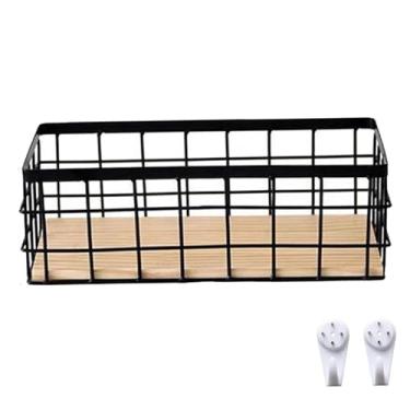 Imagem de Cesta pequena, organizador de caixas de armazenamento de arame, cesta de arame de metal para banheiro, base de madeira destacável, organizador para armários de cozinha, banheiro, despensa, garagem
