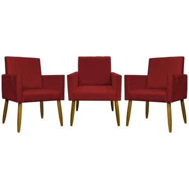 Imagem de Kit 3 Poltronas Decorativas Confortáveis Mari - Vermelho Suede