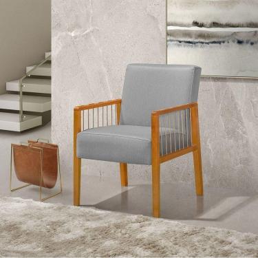 Imagem de Poltrona Decorativa Base Em Madeira Maciça E Corda Náutica Copacabana Linho Cinza - Cinza