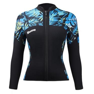 Imagem de Owntop Jaquetas femininas de neoprene de 2 mm, manga comprida, mantenha-se quente para natação, snorkeling, mergulho (azul feminino, M)