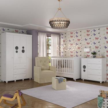 Imagem de Quarto Completo Com Poltrona De Amamentação E Puff Pimpolho Mp4079 Branco/Bege Branco/Bege