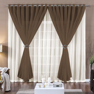 Imagem de Cortina 4 Mts Voal Sala Quarto Para Trilho Suisso Barata Tabaco