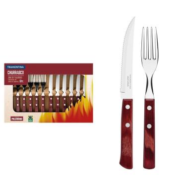 Imagem de Jogo De Talheres Para Churrasco Em Aço Inox E Cabo Vermelho Polywood 12 Peças - Faca 5"
