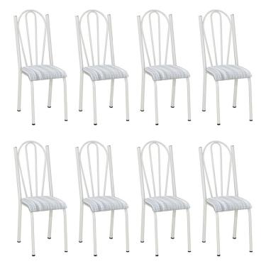 Imagem de Kit 8 Cadeiras De Cozinha Alasca Estampado Linho Pés De Ferro Branco - Pallazio