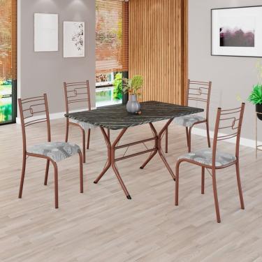 Imagem de Conjunto Sala De Jantar Mesa Retangular 100x60cm Tampo Pedra Ardósia Indiana 4 Cadeiras Paraty Paraopeba - Marrom