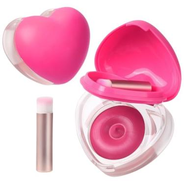 Imagem de Blush creme em forma de coração para bochechas e lábios – Kit de bálsamo labial e bochecha colorido 2 em 1 com mini pincel – Blush orvalhado, maquiagem facial para mulheres, portátil compacto para
