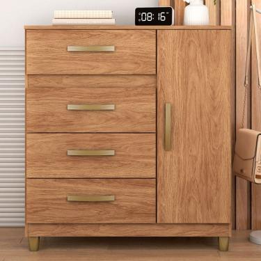 Imagem de Cômoda Leme 1 Porta 4 Gavetas Marrom - Fellicci