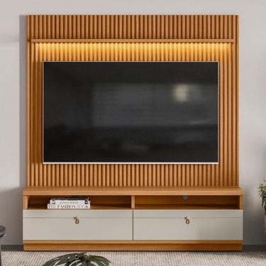 Imagem de Estante para TV Até 75 Polegadas Colina 2 Gavetas com Led 180 Cm Natural/Off White - Pnr Móveis