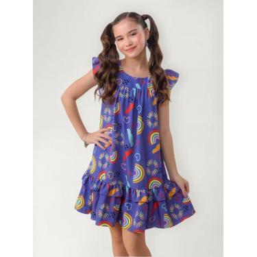 Imagem de Vestido Rodado Feminino Sê Tu Benção Roxo Com Arco Íris, Roxo, 8