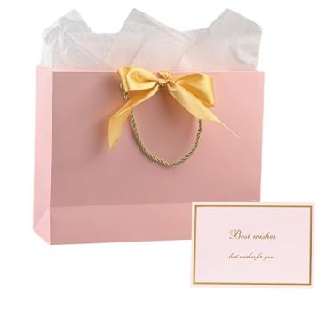 Imagem de Sacos de presente de 33 cm com fita grande saco de presente com 2 lenços de papel e 1 cartão de felicitações, sacos de presente de aniversário, sacos de presente para aniversários, casamento, dia das