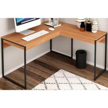 Imagem de Mesa Canto p/Escritório Industrial ME4157 c/ 1 Gaveta Amêndoa/Preto - 