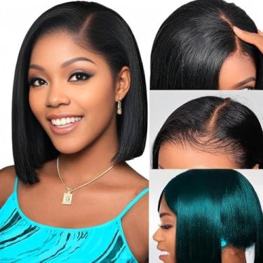 Imagem de LOVVY HAIR Peruca Bob Cabelo Humano 13X4 Lace Front Wigs 180% Densidade Para Mulheres Hd Pré-Selecionada Curta Cor Natural 12 Polegadas