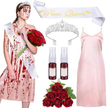 Imagem de Bunnycool 11 Pcs Prom Queen Halloween Costume Accessories Bloody Nightgown Dress Prom Queen Sash for Halloween Women Cosplay(X-Large)