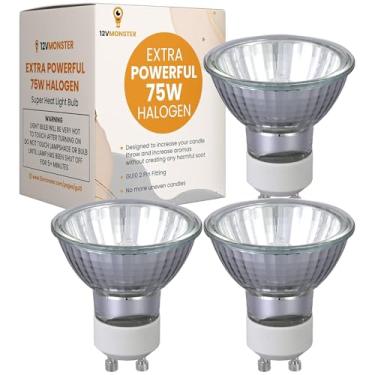 Imagem de 12Vmonster Pacote Com 3 Novas Lâmpadas Halógenas Gu10 De 75 Watts Para Aquecedor Velas, Lâmpada Reposição, Aquecimento Cima Baixo, Derretedor Cera, Iluminação Embutida, Luminária Cozinha, Banheiro,