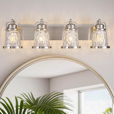 Imagem de BNHHLZ Gabinete De Banheiro Moderno Com 4 Luzes, Níquel Industrial, Acessórios Vidro Sobre O Espelho