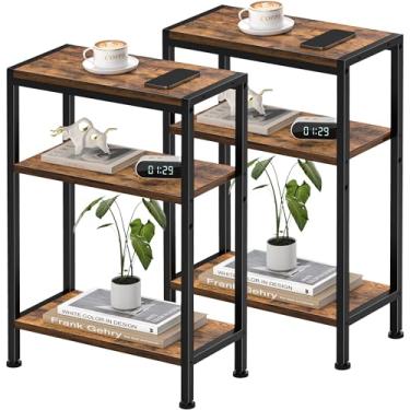 Imagem de Mesa lateral estreita para espaço pequeno, conjunto de 2, mesa de sofá skinny para lanche na sala de estar, quarto, escritório, cozinha e varanda (marrom rústico M-LBZ103B1-2