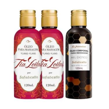 Imagem de Kit 2 Óleo Para Massagem Tia Leilah Ylang-Ylang + 1 Óleo Beijável Mel 
