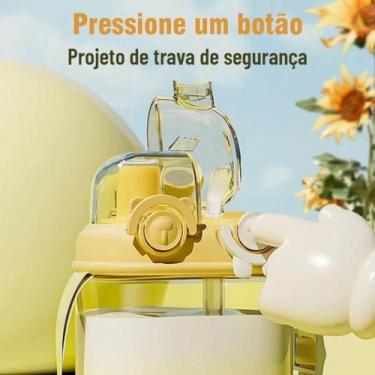 Imagem de Garrafa Infantil Squeeze com Bico e Canudo Bichos Alça Ajustável Botão