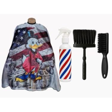 Imagem de Kit Capa Para Corte Barbeiro Personalizada De Cetim Com Zíper Espanado