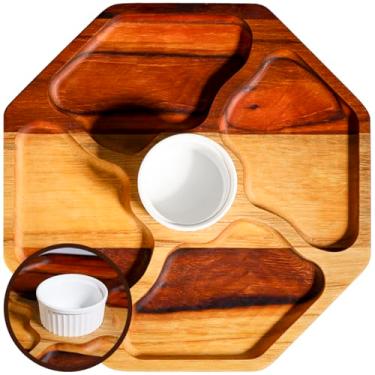 Imagem de Petisqueira Servir Frios Queijos Madeira Nobre Teca Naval com Repartições Ramequim Presente Leve e Fácil Artesanal Decorativa