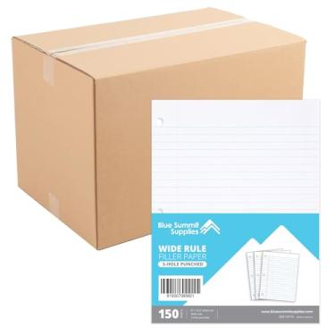 Imagem de Blue Summit Supplies Papel pautado a granel, papel pautado largo, perfurador de 3 furos, serve para fichários padrão, 150 folhas por pacote, pacote com 40, total de 6000 folhas