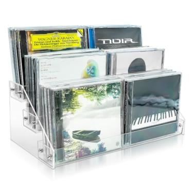 Imagem de Suporte de CD de acrílico transparente de 3 camadas, suporte de armazenamento de CD em cascata, suporte de exibição de DVD/CD e suporte de armazenamento de disco de vinil comporta até 24 caixas de CD