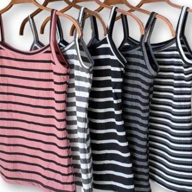 Imagem de Blusa blusinha canela macia regata básica listrada feminina moda - Fil