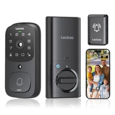 Imagem de Fechadura inteligente de vídeo com campainha, fechadura de porta de entrada sem chave 6 em 1, trava de fechadura de câmera WiFi integrada para porta da frente, impressão digital, código do teclado