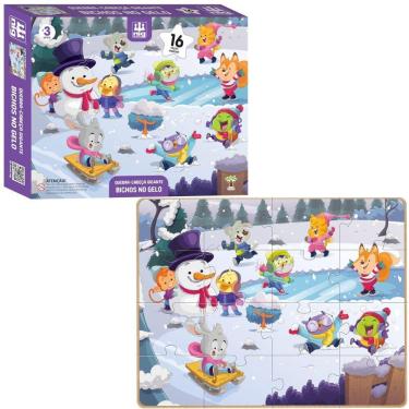 Imagem de Quebra Cabeça Infantil Bichos No Gelo Com 16 Peças Grandes Em Madeira - Nig Brinquedos