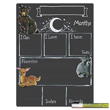 Imagem de Cohas Quadro de marcos mensais para bebês com tema de montanha, superfície de estilo lousa reutilizável e marcador de giz líquido, 30,5 x 40,6 cm, marcador branco