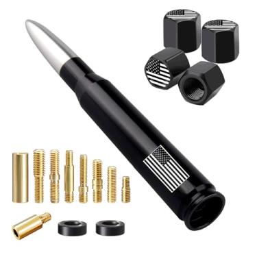 Imagem de Antena bala de carro caminhão bandeira americana com tampas de haste de válvula, mastro universal para GM Chevy Silverado 1500 2500 3500 HD Avalanche Ford F150 F250 F350 Denali Heavy Duty Acessórios